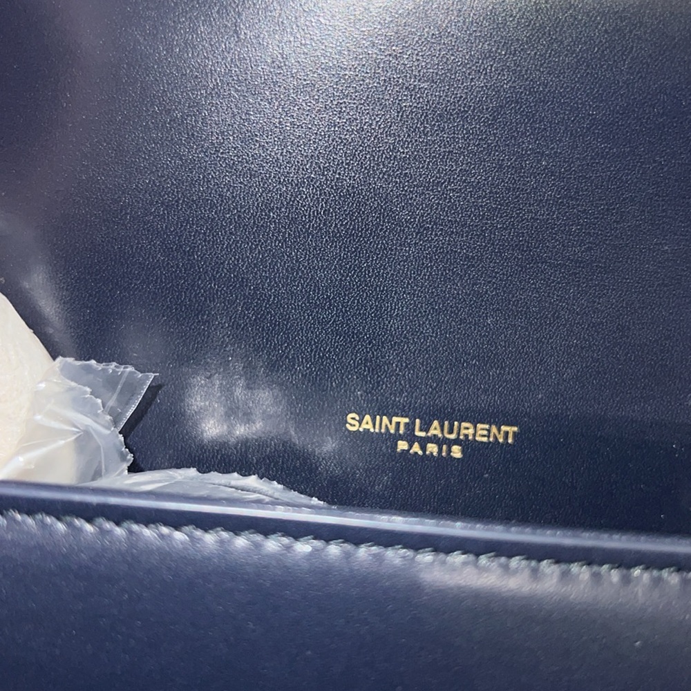 New YSL Yves Saint Laurent Kate Flap Navy Leather & Gold Chain - Picture 7 of 17